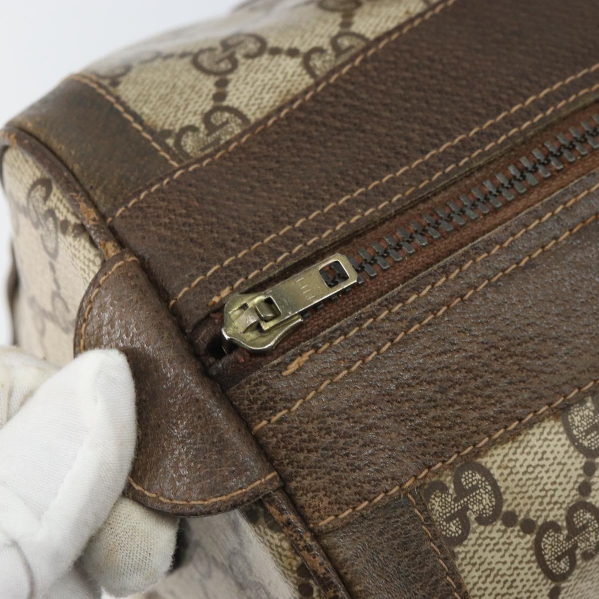 GUCCI GG Supreme Web Sherry Line Boston Bag PVC Beige Gold Auth 162989