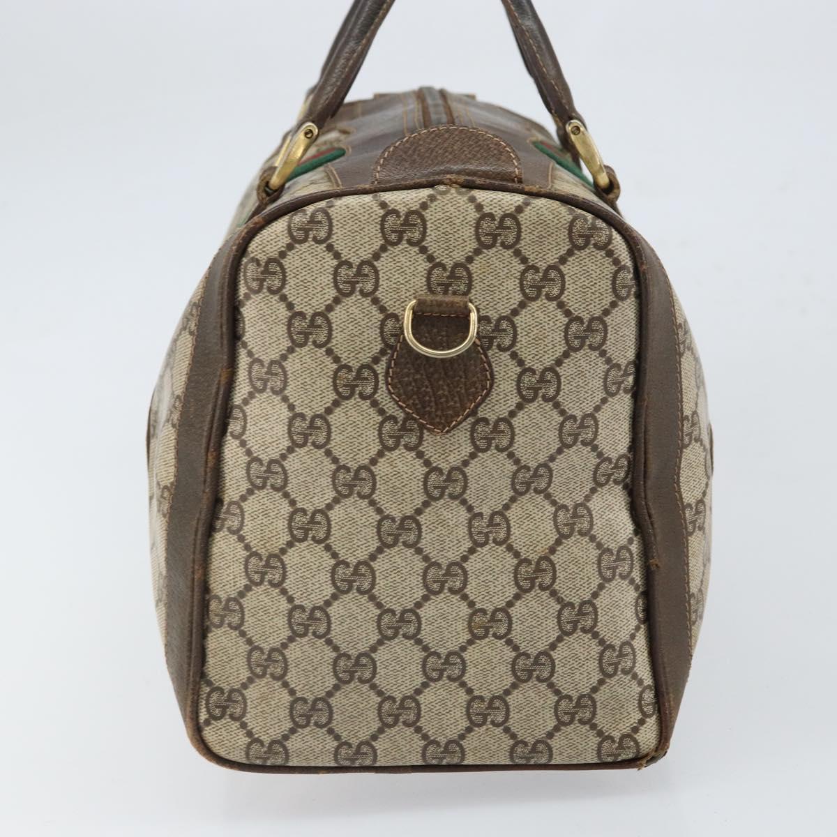 GUCCI GG Supreme Web Sherry Line Boston Bag PVC Beige Gold Auth 162989