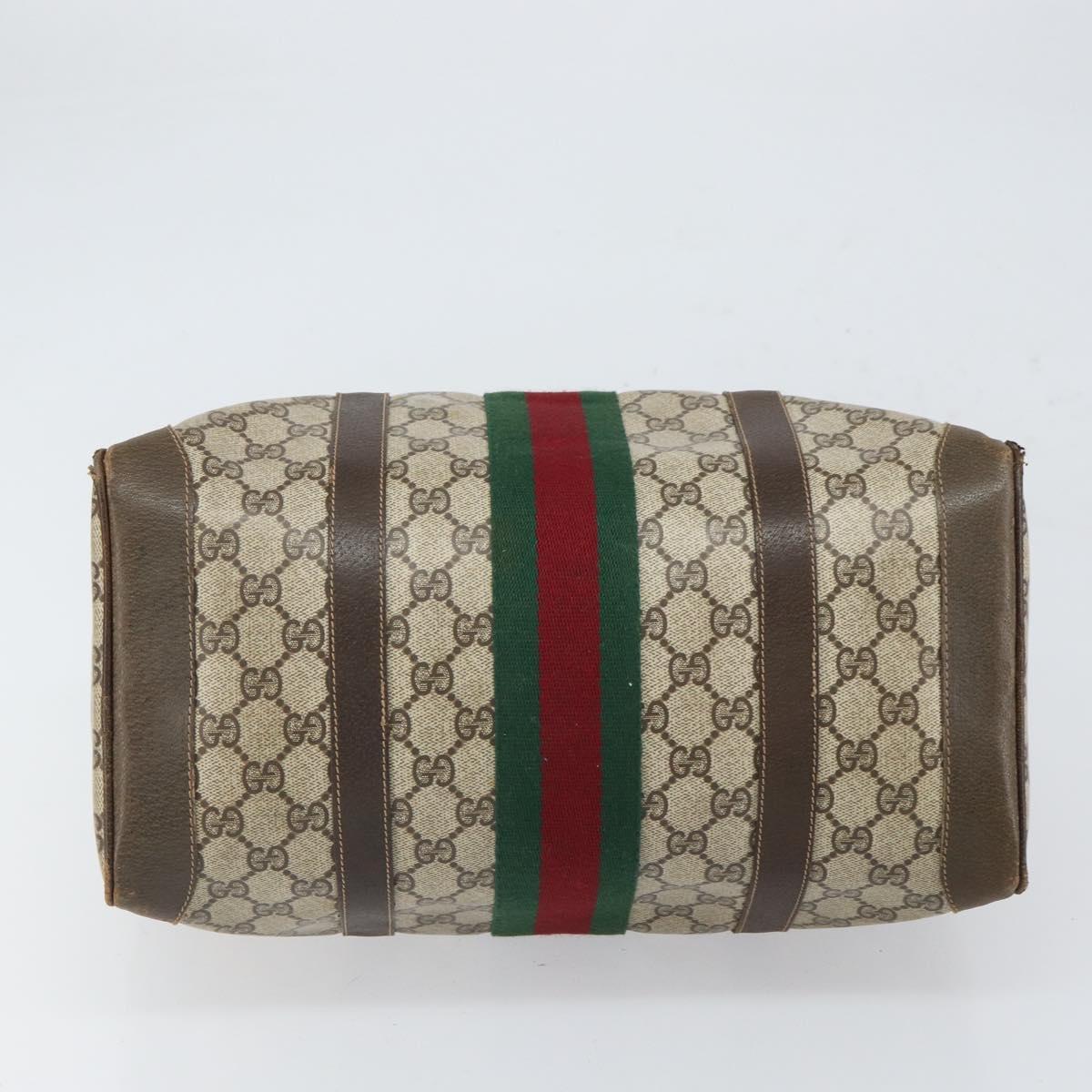 GUCCI GG Supreme Web Sherry Line Boston Bag PVC Beige Gold Auth 162989