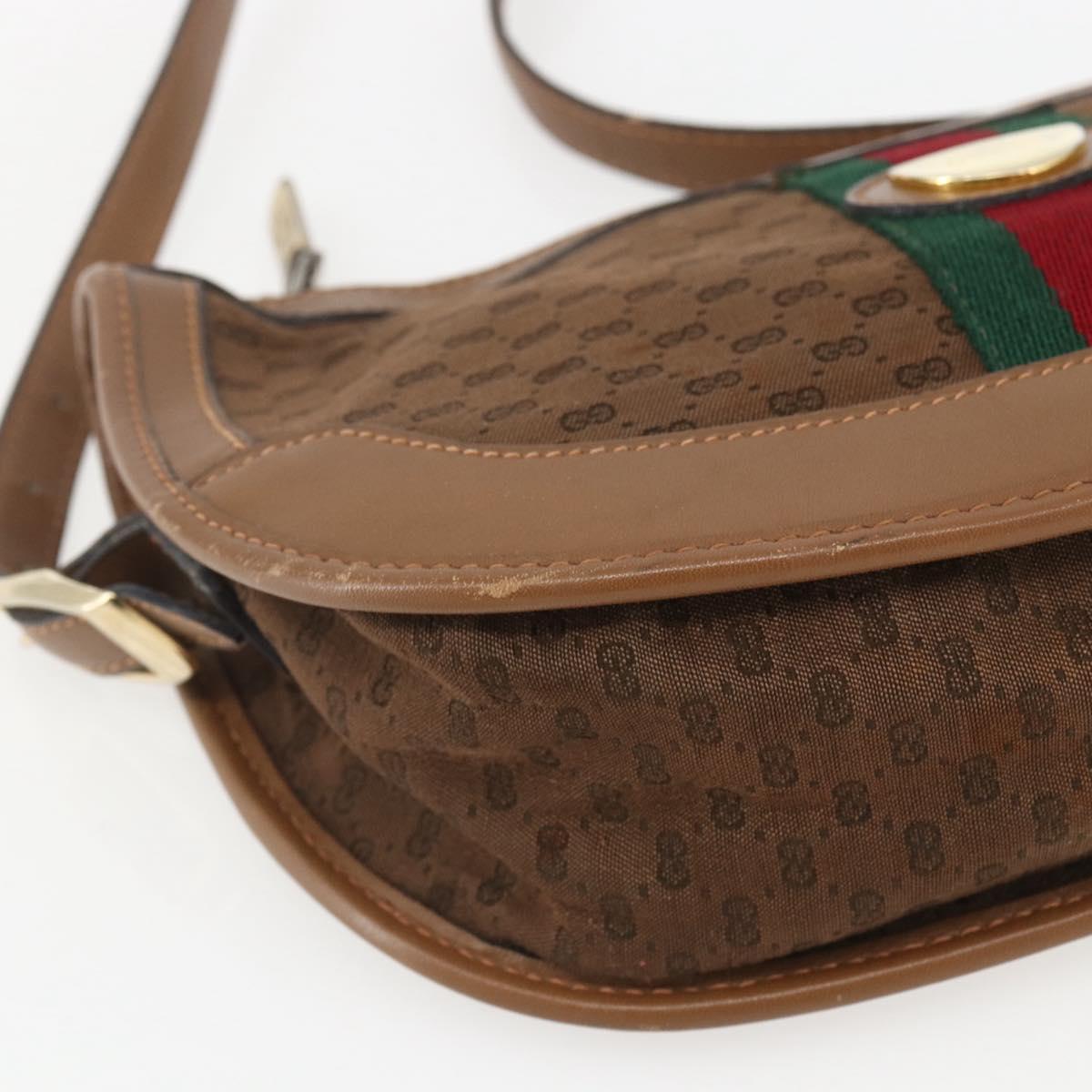 GUCCI Micro GG Canvas Web Sherry Line Shoulder Bag Brown Gold Red Auth 162991
