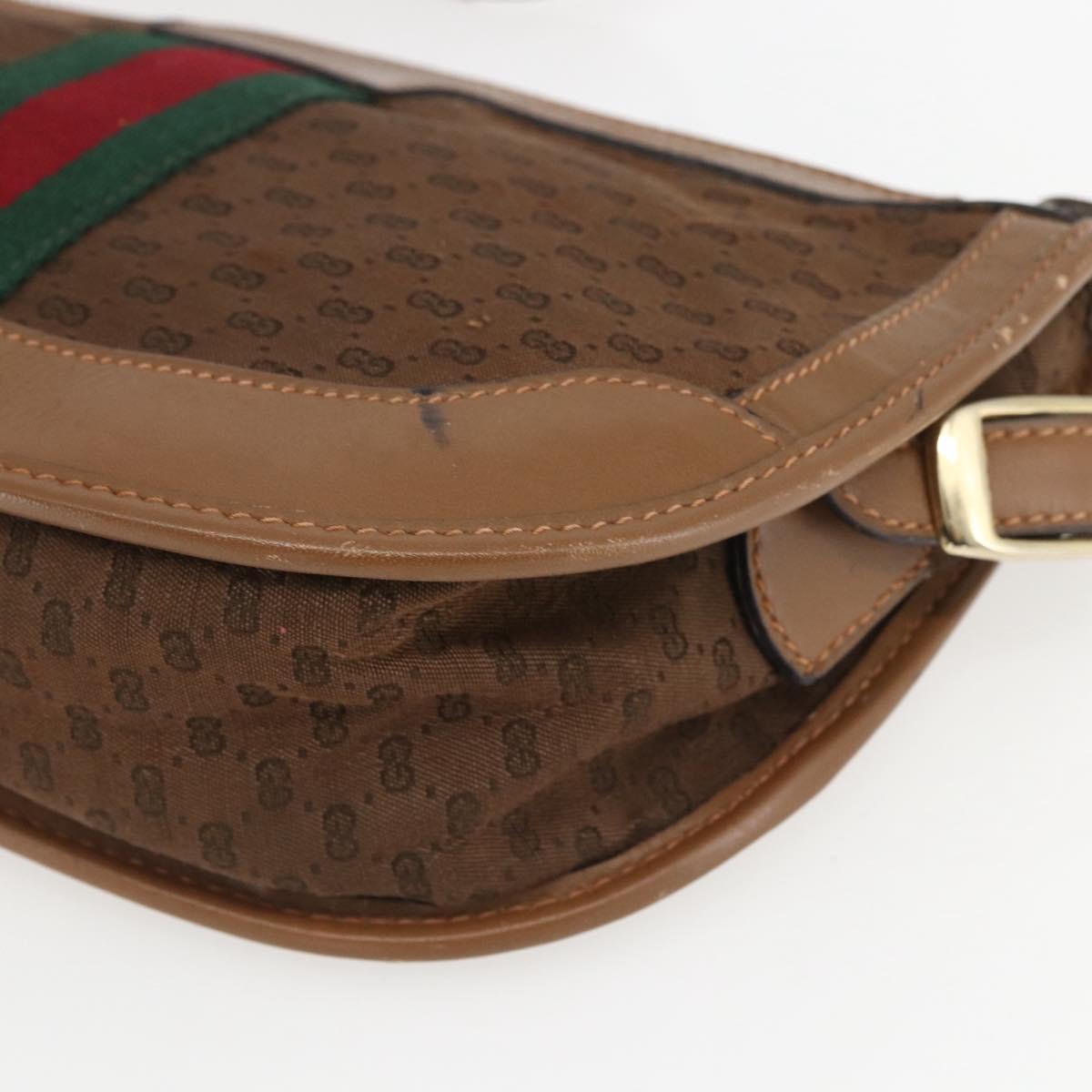 GUCCI Micro GG Canvas Web Sherry Line Shoulder Bag Brown Gold Red Auth 162991