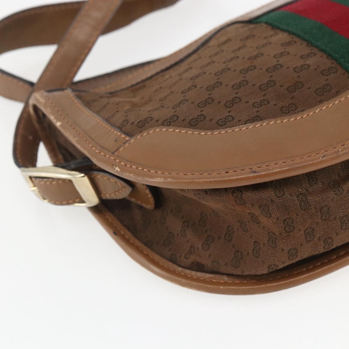 GUCCI Micro GG Canvas Web Sherry Line Shoulder Bag Brown Gold Red Auth 162991