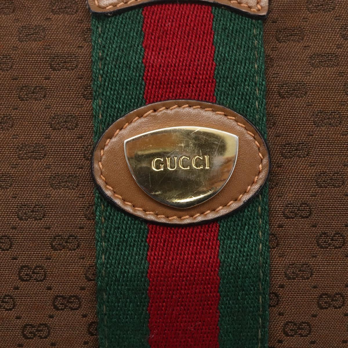 GUCCI Micro GG Canvas Web Sherry Line Shoulder Bag Brown Gold Red Auth 162991