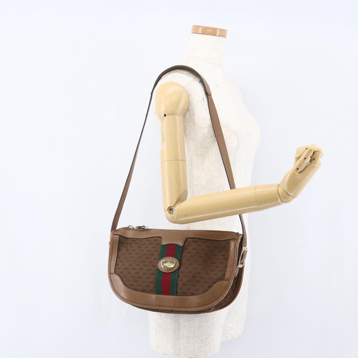 GUCCI Micro GG Canvas Web Sherry Line Shoulder Bag Brown Gold Red Auth 162991