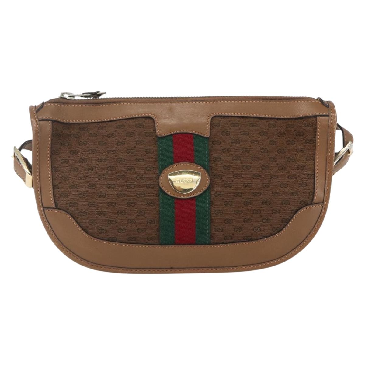 GUCCI Micro GG Canvas Web Sherry Line Shoulder Bag Brown Gold Red Auth 162991