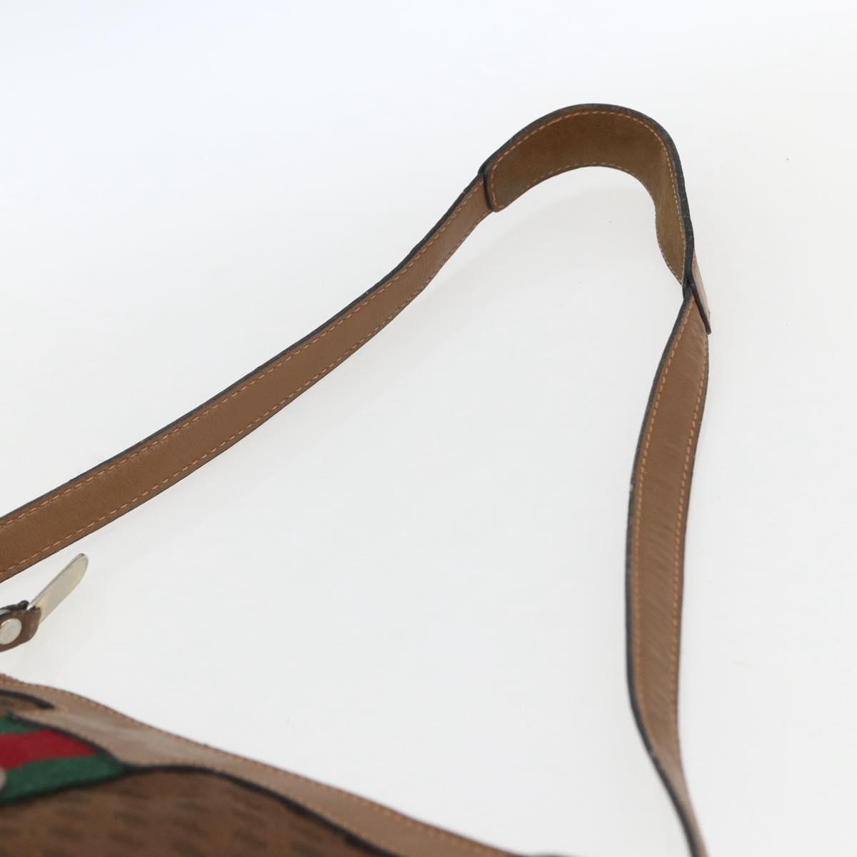 GUCCI Micro GG Canvas Web Sherry Line Shoulder Bag Brown Gold Red Auth 162991