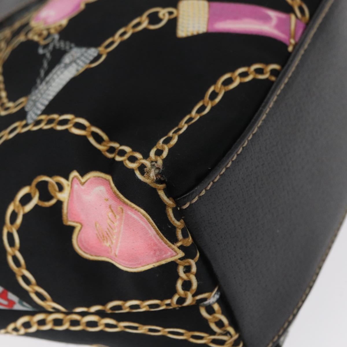 GUCCI Tote Bag Satin Black Gold 153361 Auth 162992