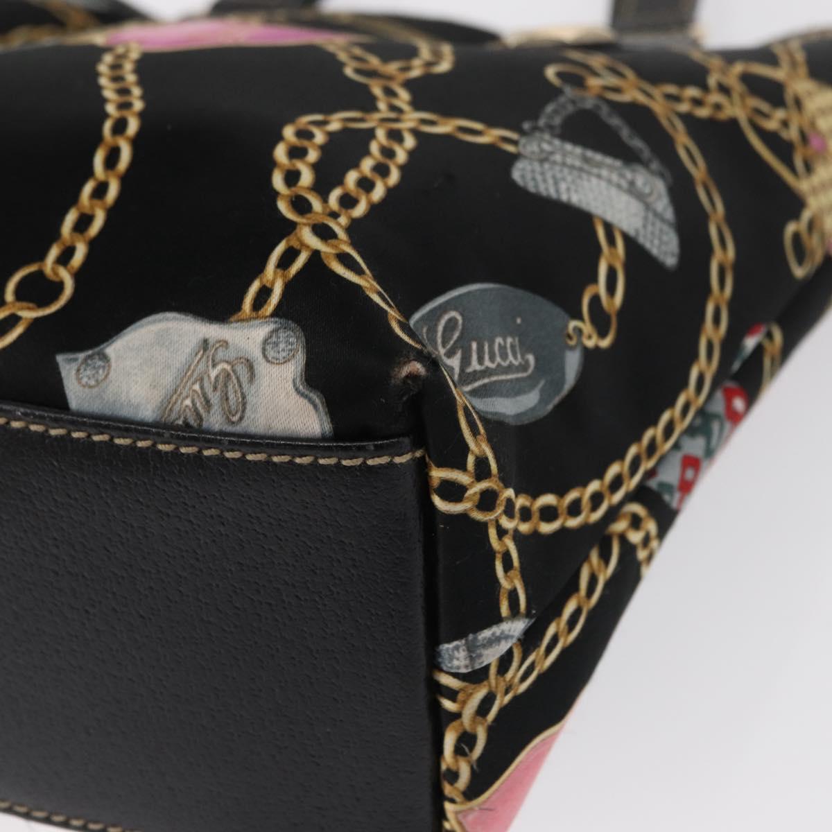 GUCCI Tote Bag Satin Black Gold 153361 Auth 162992