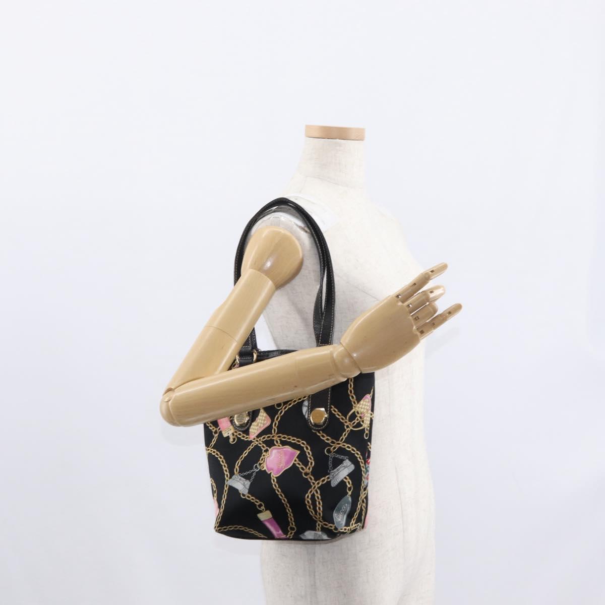 GUCCI Tote Bag Satin Black Gold 153361 Auth 162992