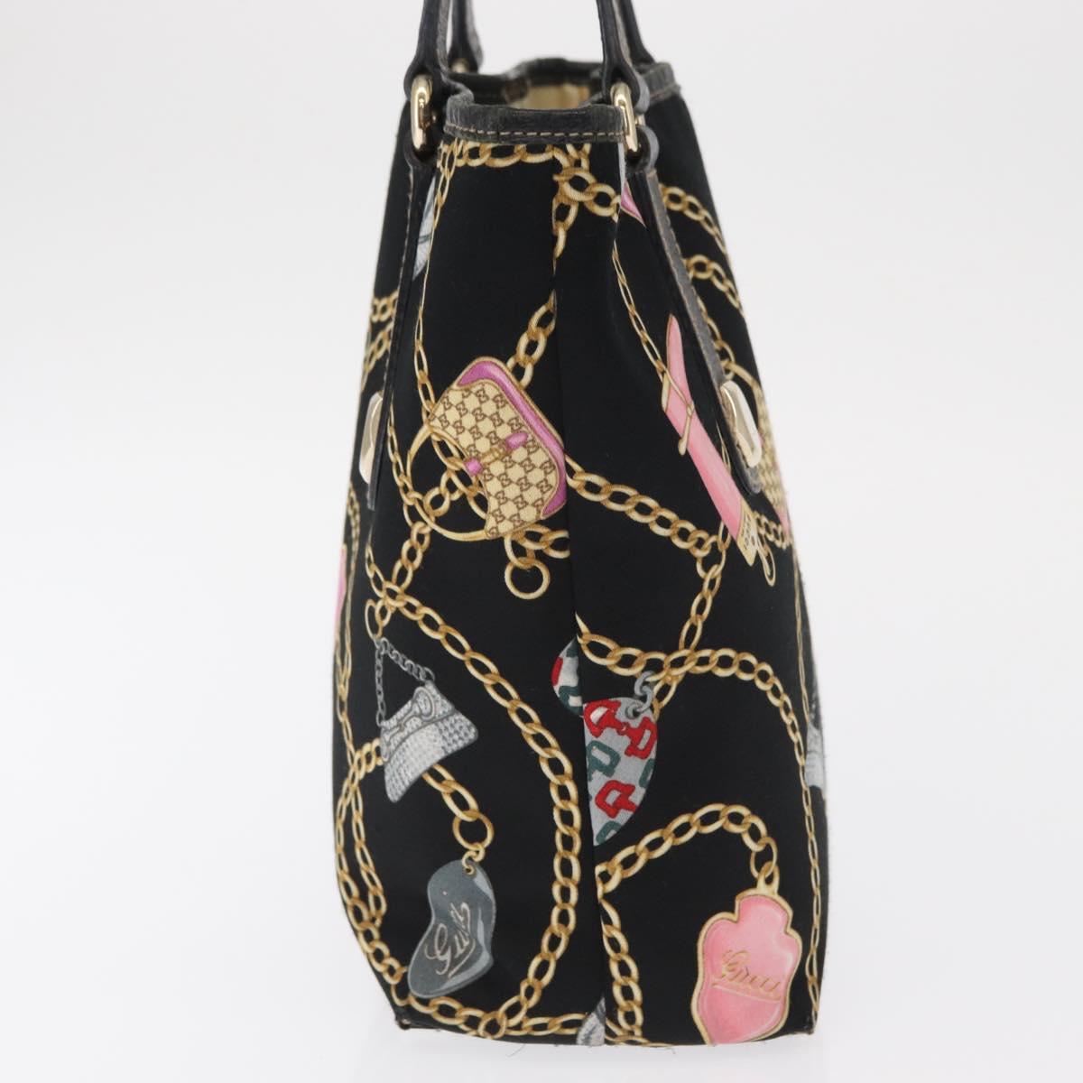 GUCCI Tote Bag Satin Black Gold 153361 Auth 162992