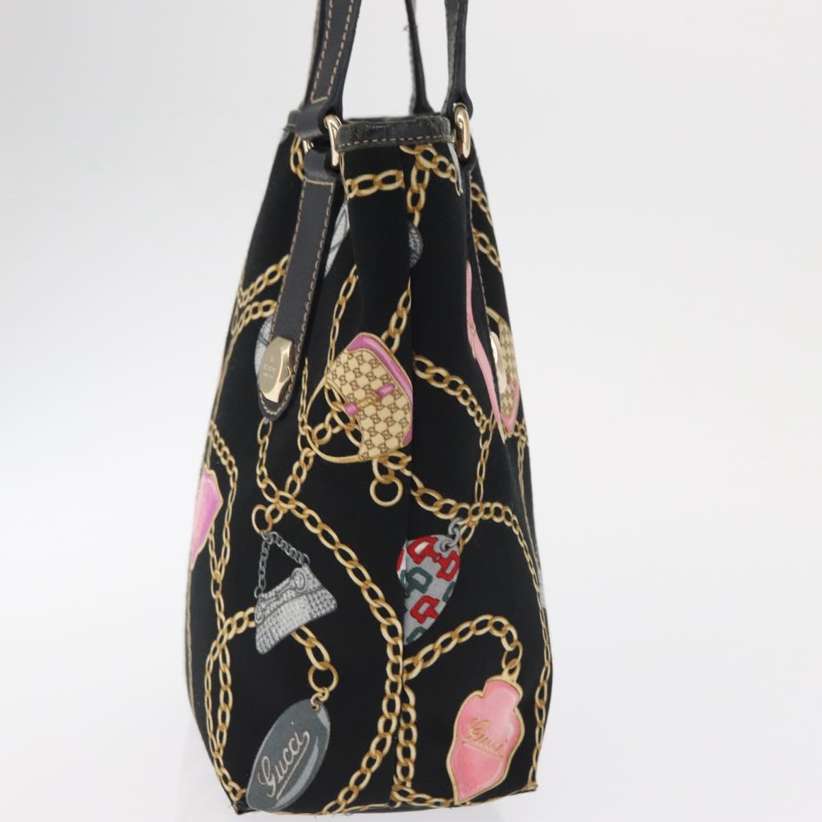 GUCCI Tote Bag Satin Black Gold 153361 Auth 162992