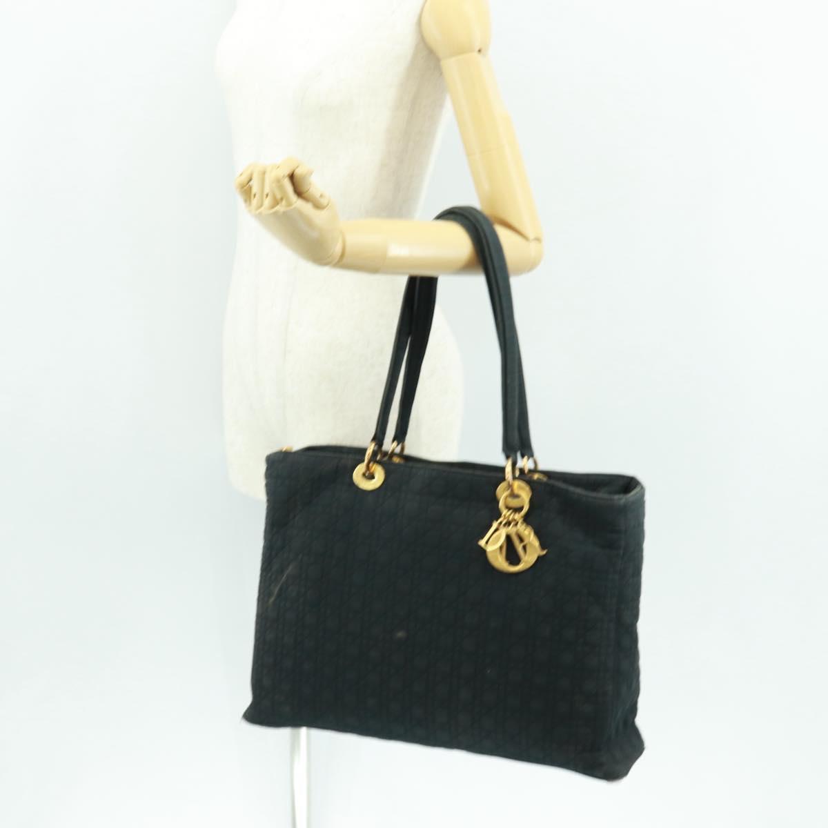 Christian Dior Lady Dior Canage Tote Bag Black Gold Auth 162997