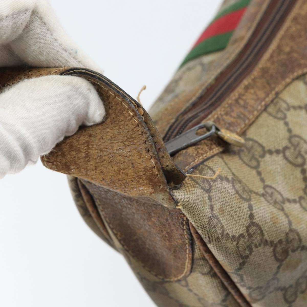 GUCCI GG Supreme Web Sherry Line Shoulder Bag PVC Beige 010 378 Auth 162998