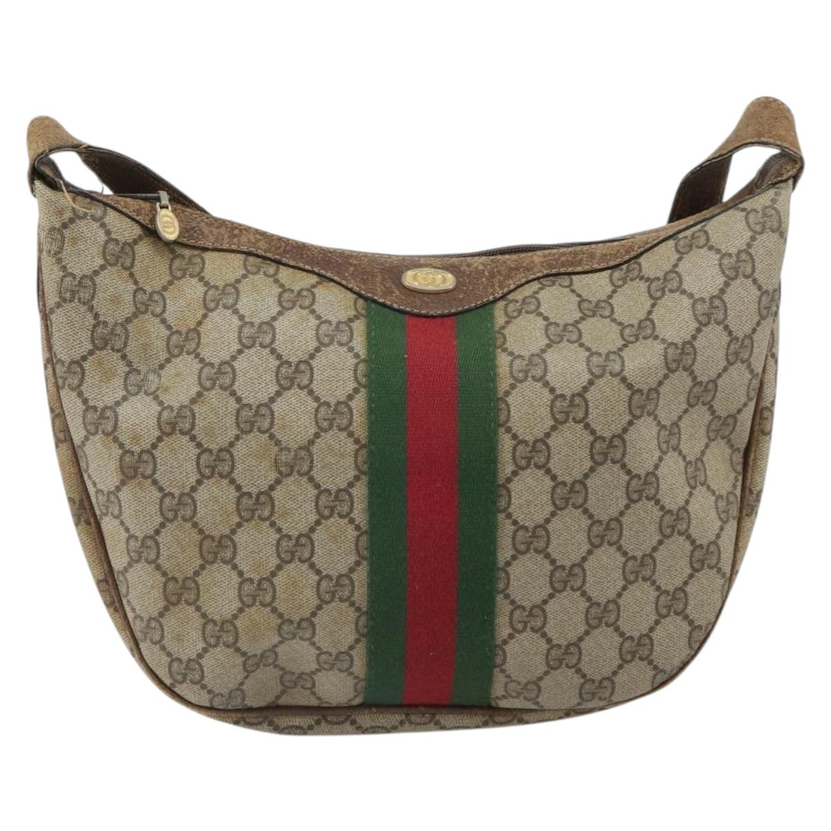 GUCCI GG Supreme Web Sherry Line Shoulder Bag PVC Beige 010 378 Auth 162998