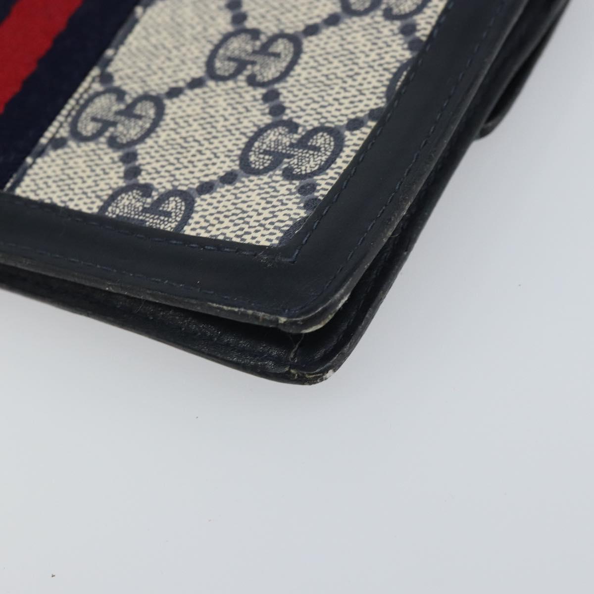 GUCCI GG Supreme Sherry Line Pouch PVC Leather Navy Gold Auth 163015