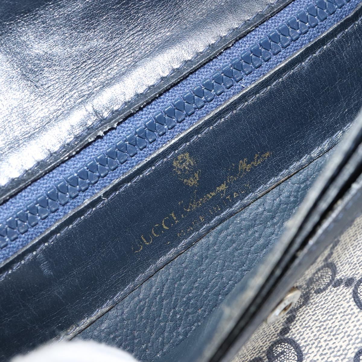 GUCCI GG Supreme Sherry Line Pouch PVC Leather Navy Gold Auth 163015