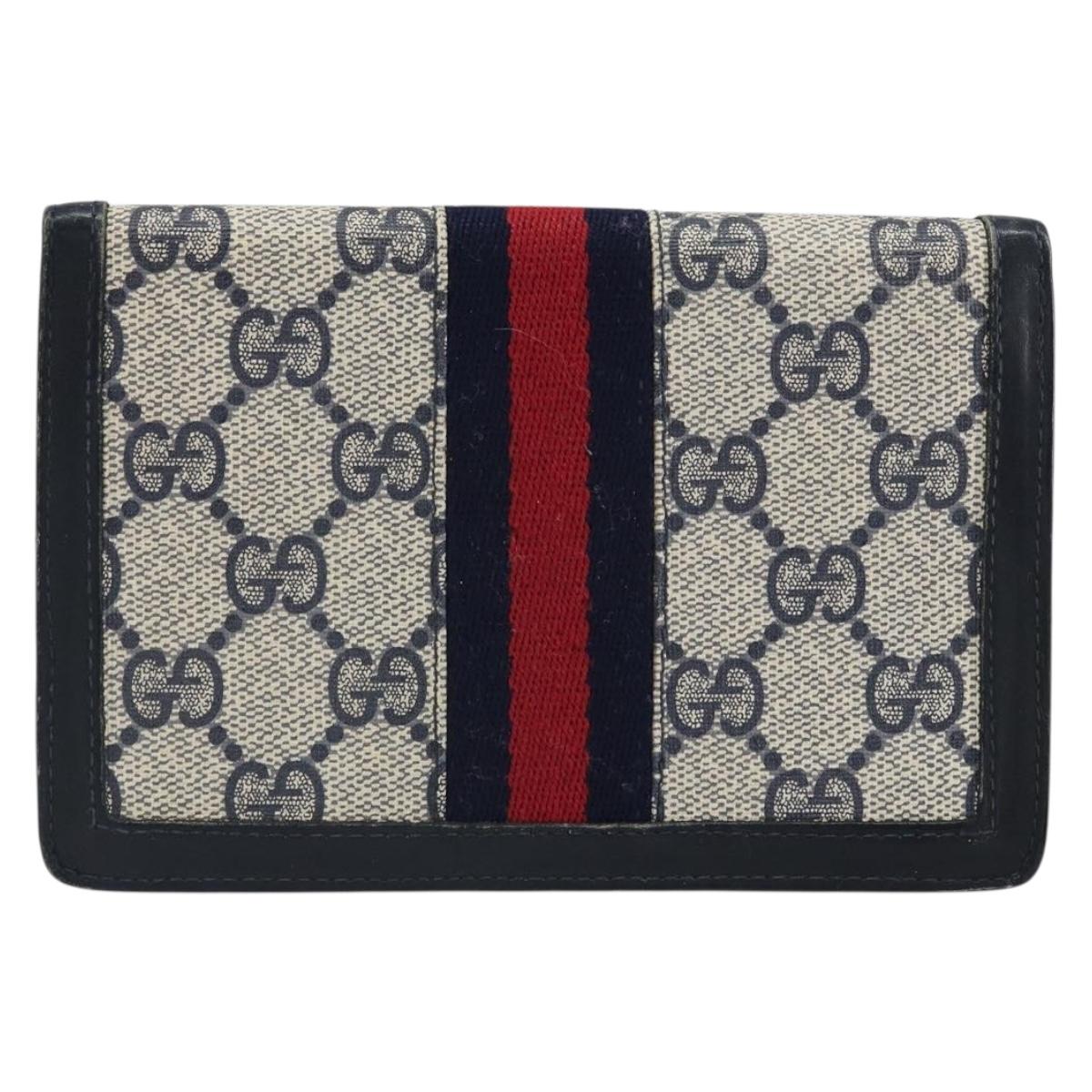 GUCCI GG Supreme Sherry Line Pouch PVC Leather Navy Gold Auth 163015