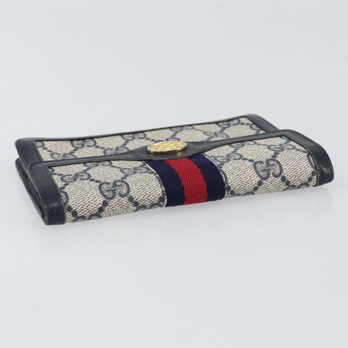 GUCCI GG Supreme Sherry Line Pouch PVC Leather Navy Gold Auth 163015