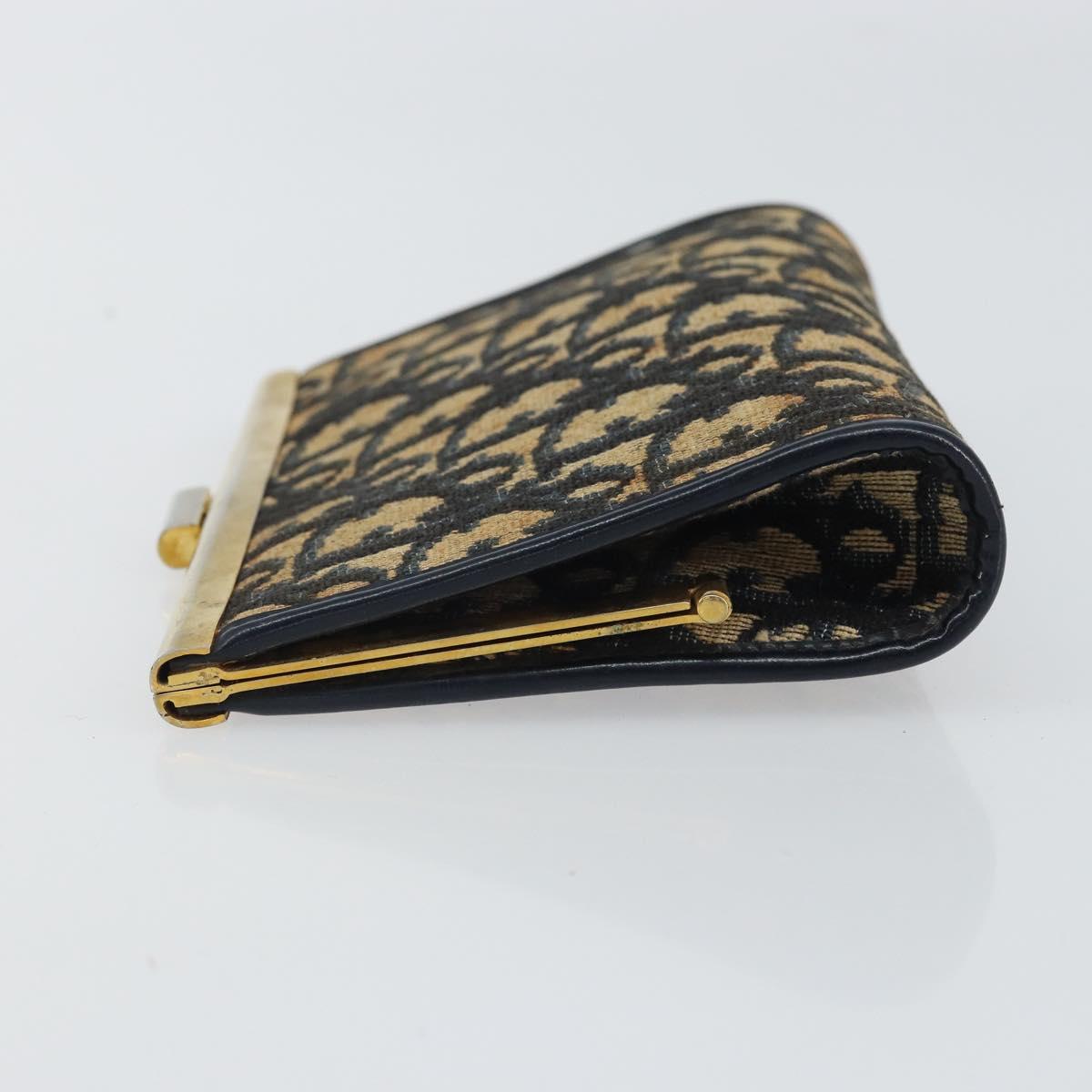 Christian Dior Trotter Canvas Pouch Navy Gold Auth 163016