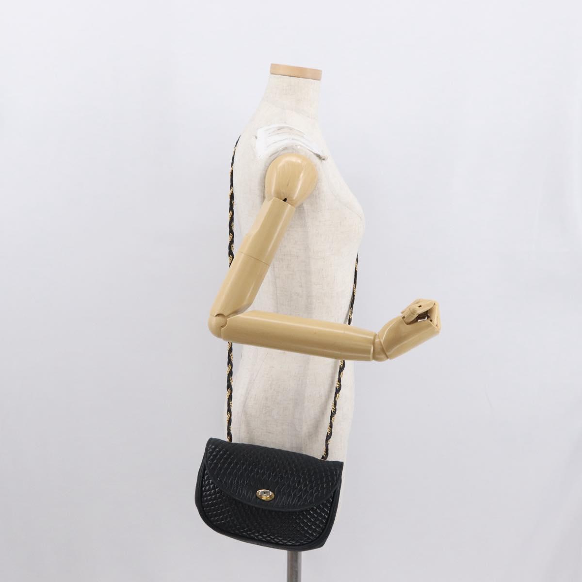 BALLY Quilted Chain Shoulder Bag Leather Black Gold Auth 163023