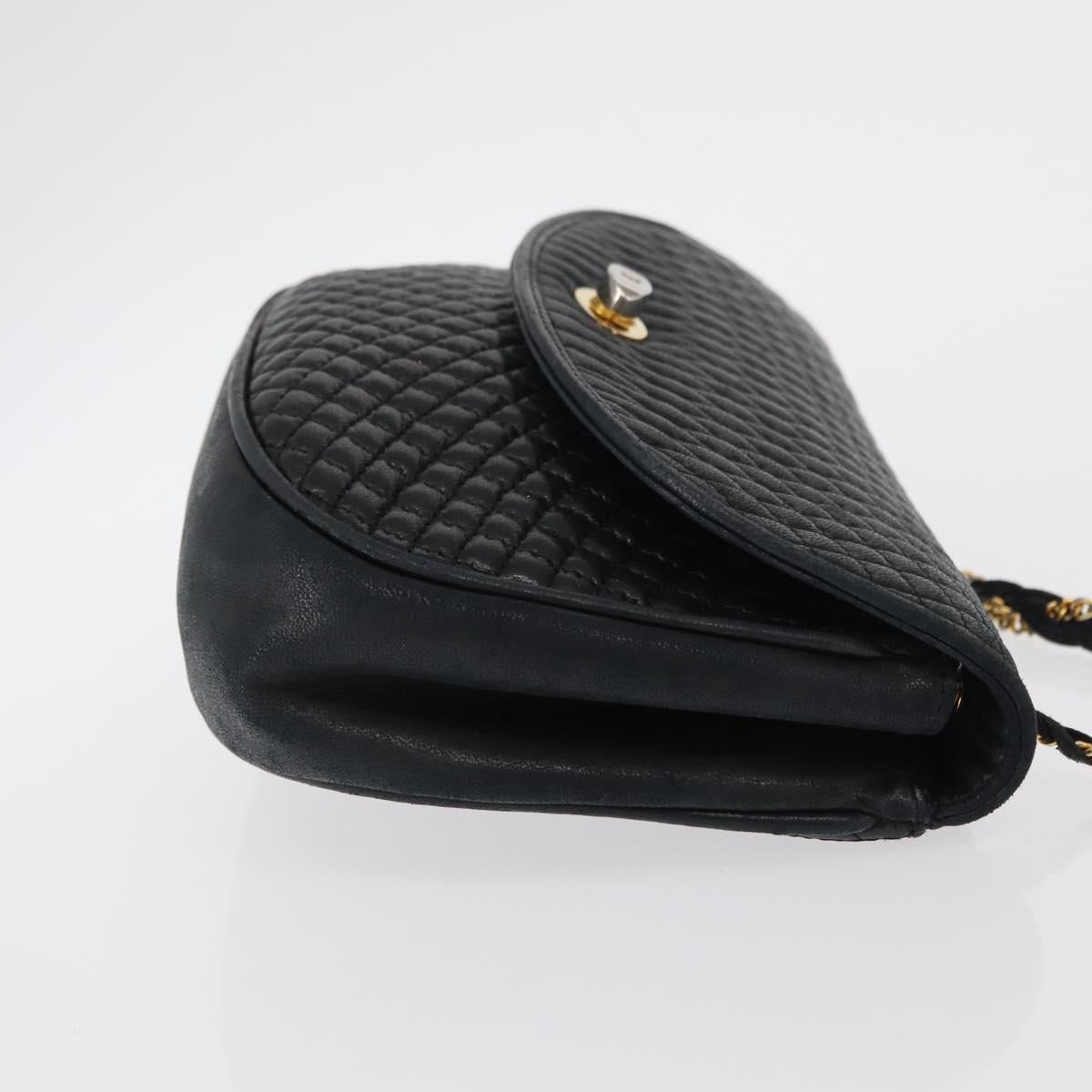 BALLY Quilted Chain Shoulder Bag Leather Black Gold Auth 163023