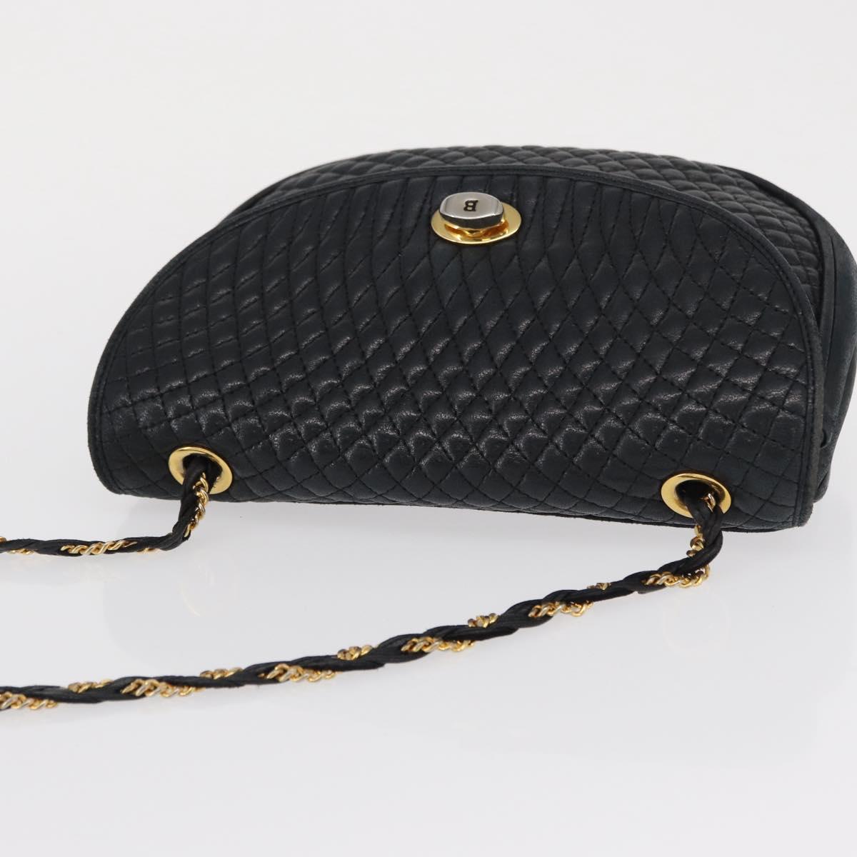 BALLY Quilted Chain Shoulder Bag Leather Black Gold Auth 163023
