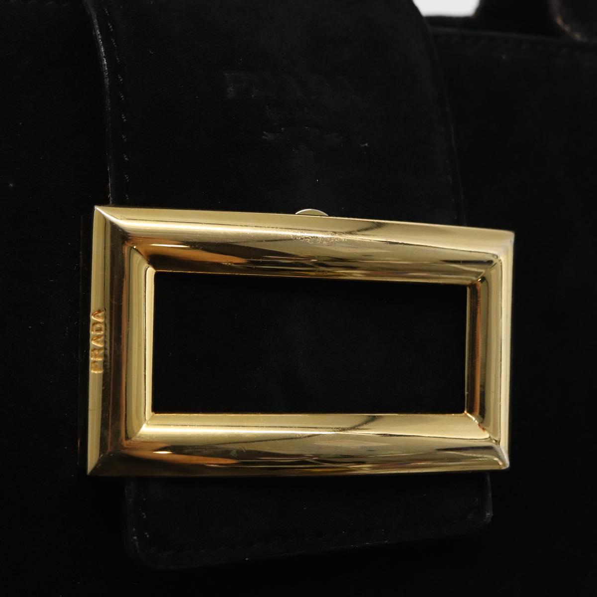 PRADA Hand Bag Suede Black Gold Auth 163031