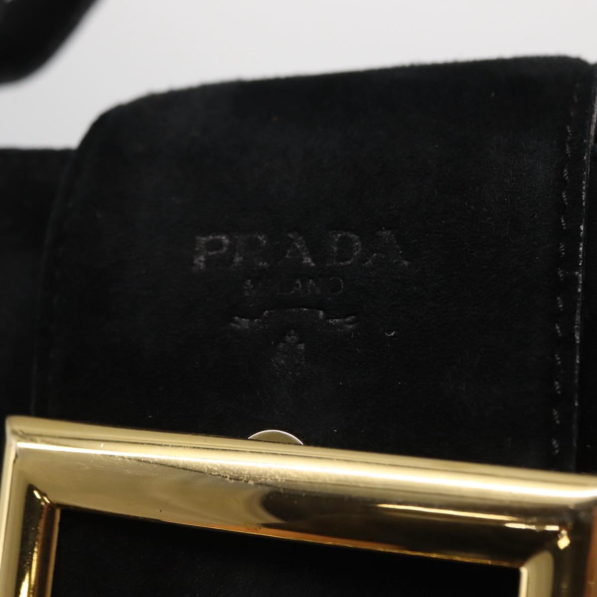 PRADA Hand Bag Suede Black Gold Auth 163031