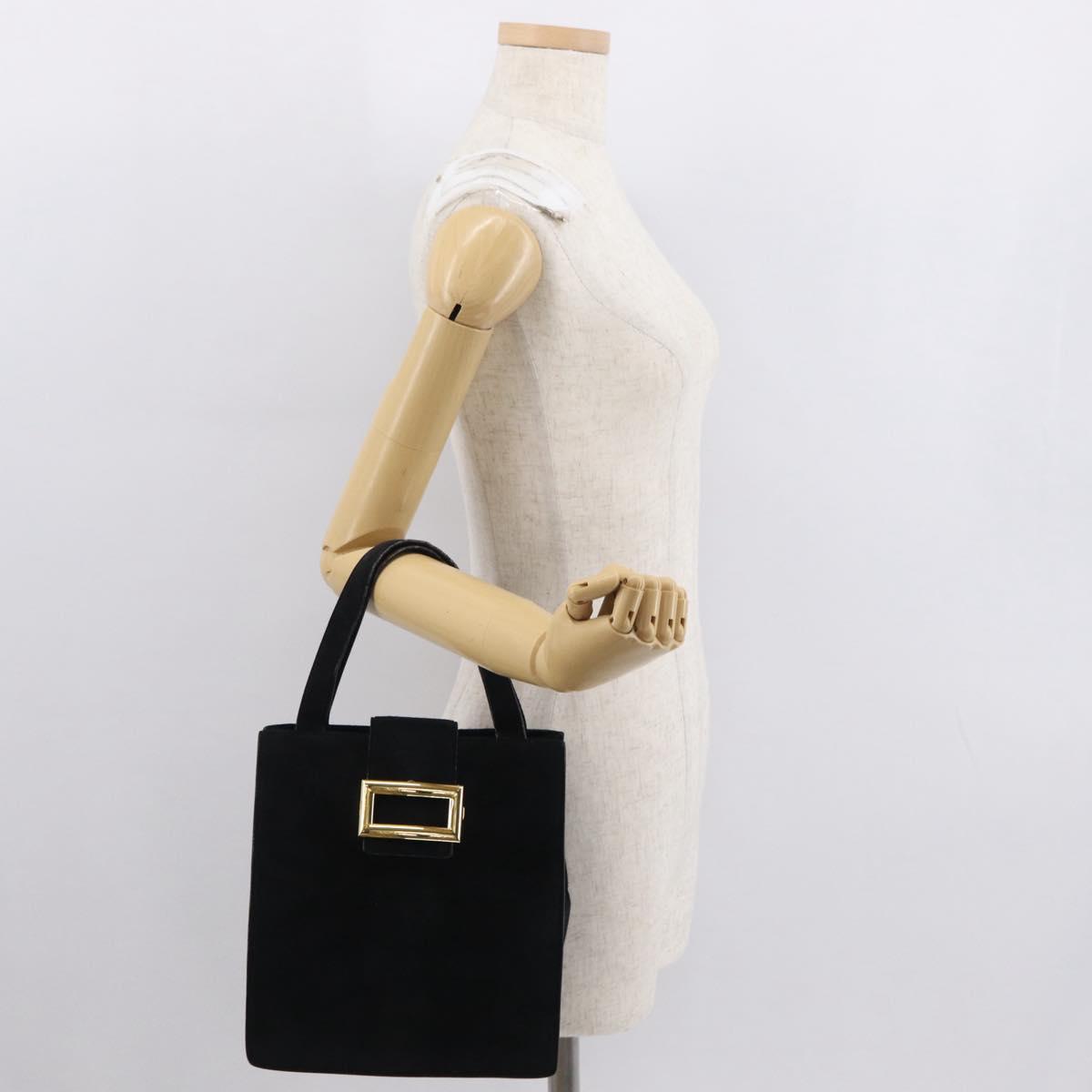 PRADA Hand Bag Suede Black Gold Auth 163031