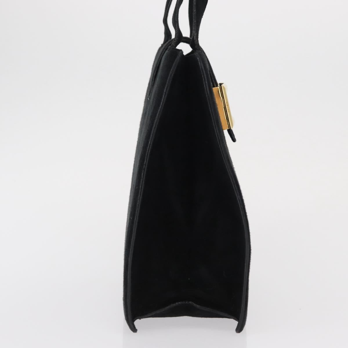 PRADA Hand Bag Suede Black Gold Auth 163031