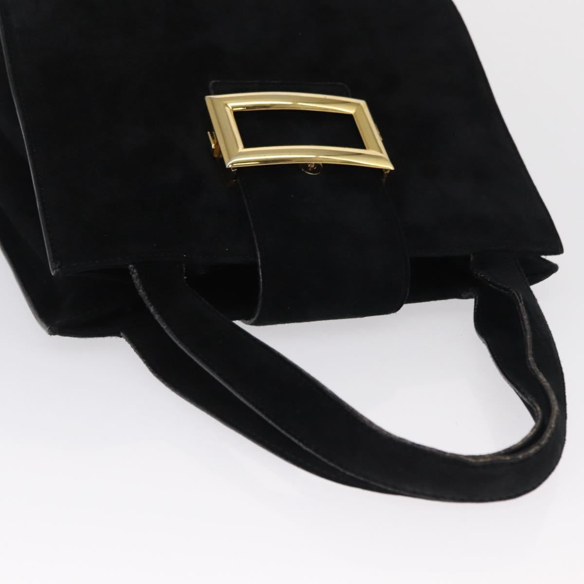 PRADA Hand Bag Suede Black Gold Auth 163031