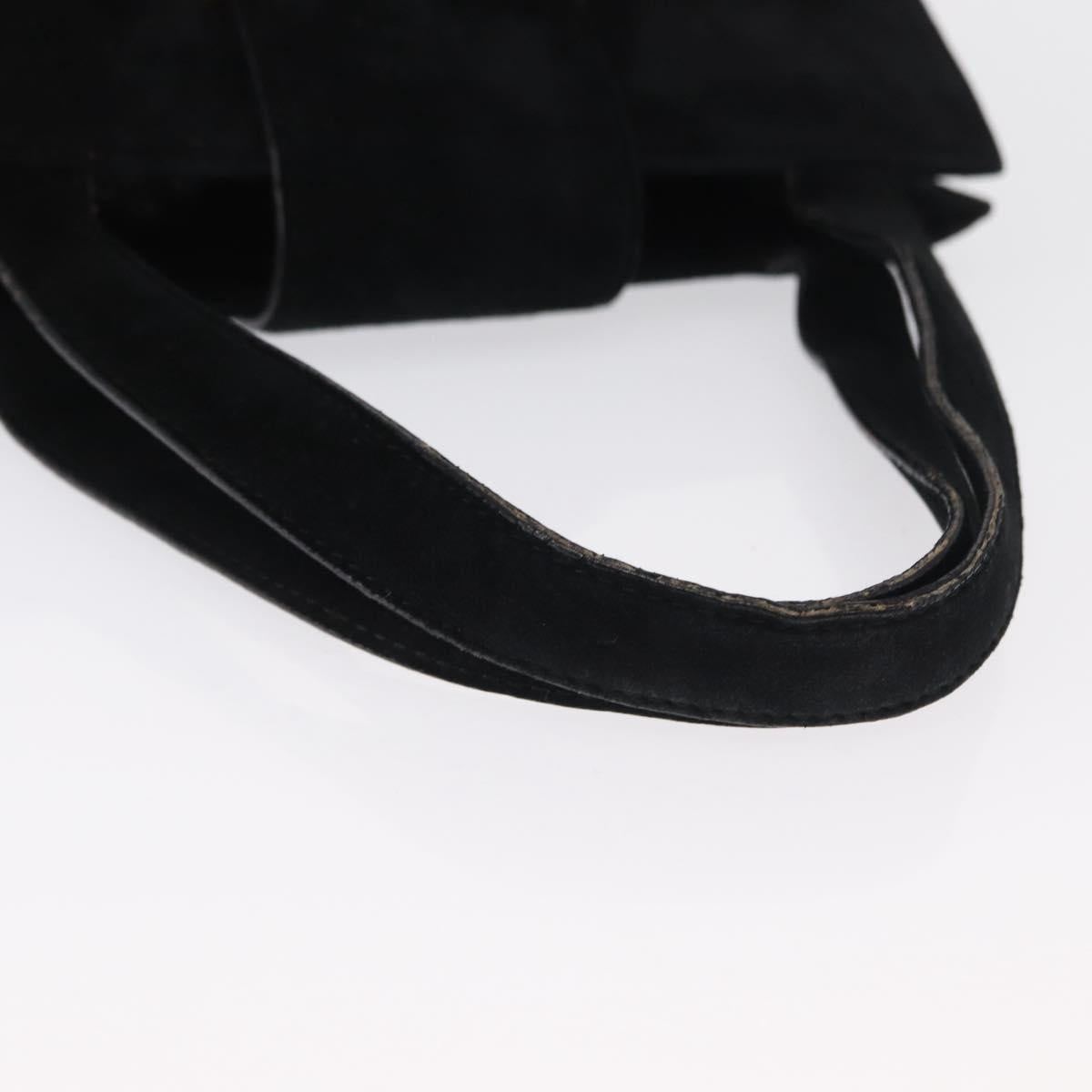 PRADA Hand Bag Suede Black Gold Auth 163031