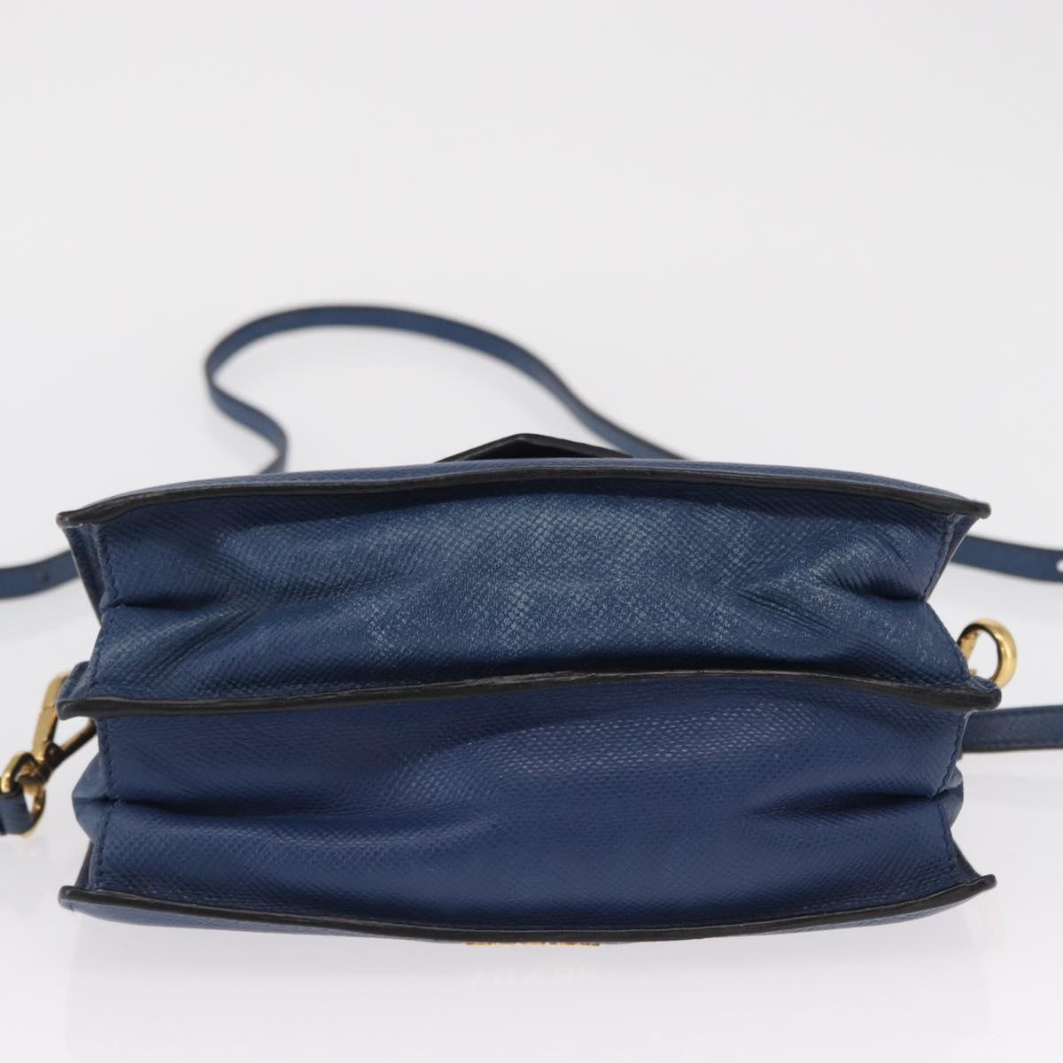 PRADA Hand Bag Safiano leather 2way Blue Gold Auth 163032