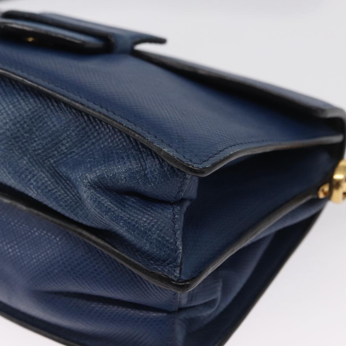 PRADA Hand Bag Safiano leather 2way Blue Gold Auth 163032