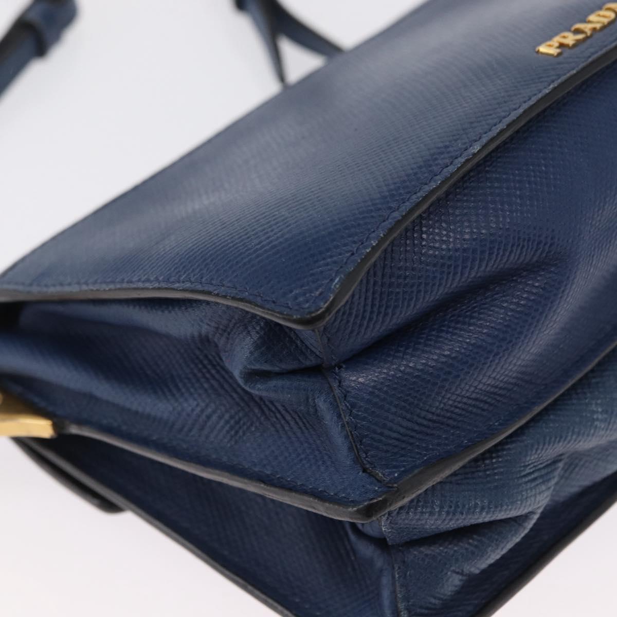 PRADA Hand Bag Safiano leather 2way Blue Gold Auth 163032