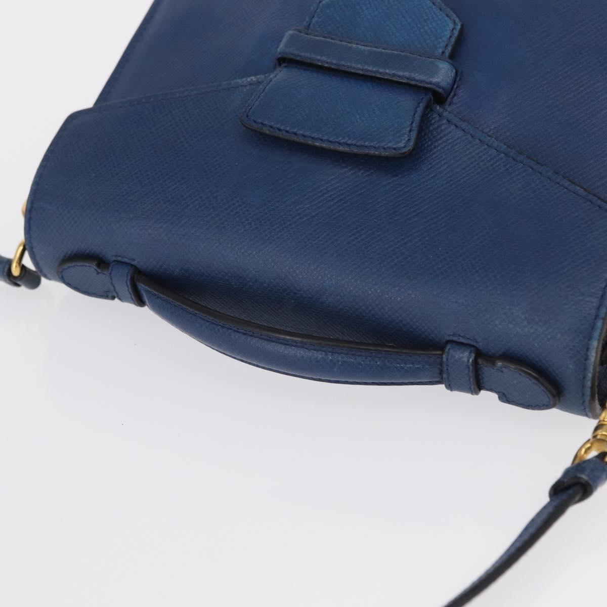 PRADA Hand Bag Safiano leather 2way Blue Gold Auth 163032