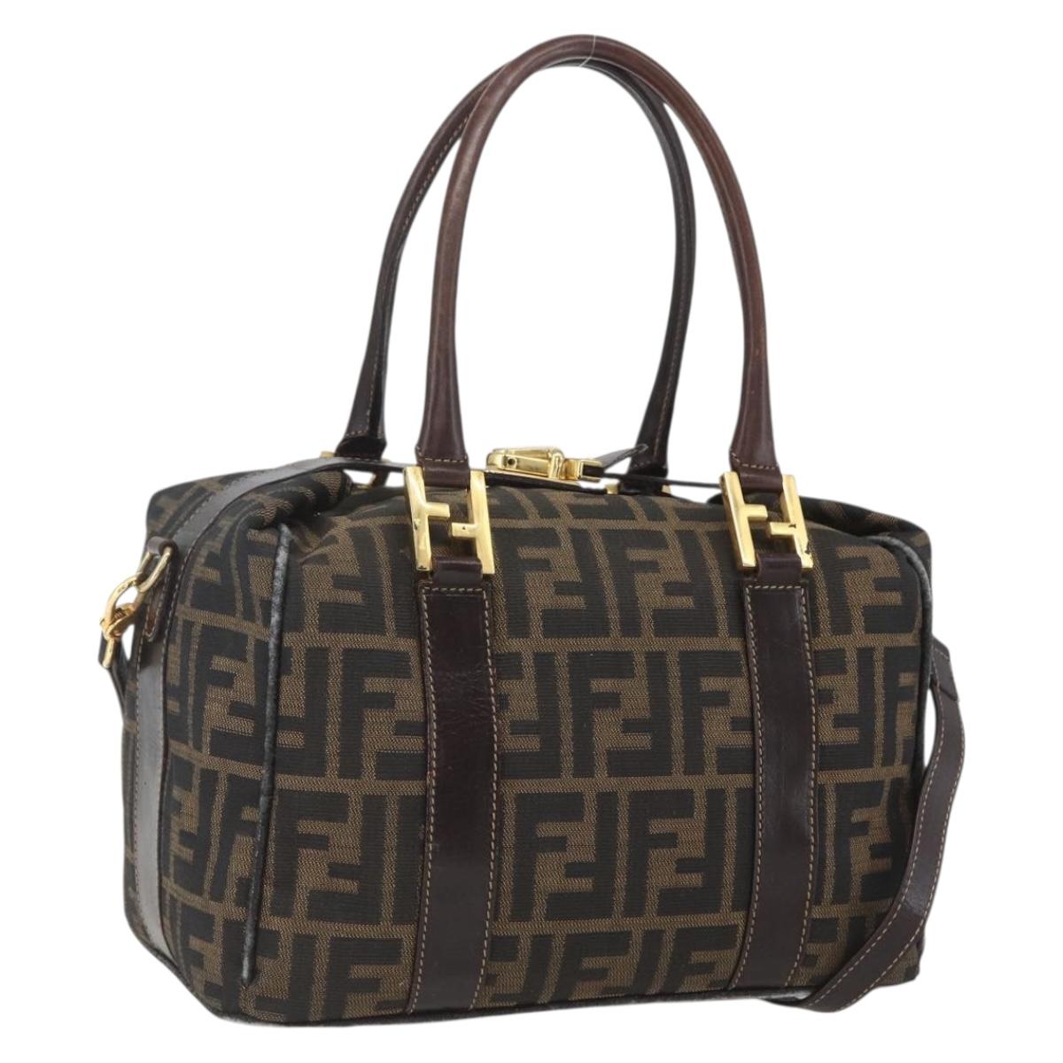 FENDI Zucca Canvas Hand Bag 2way Black Brown gold Auth 163042