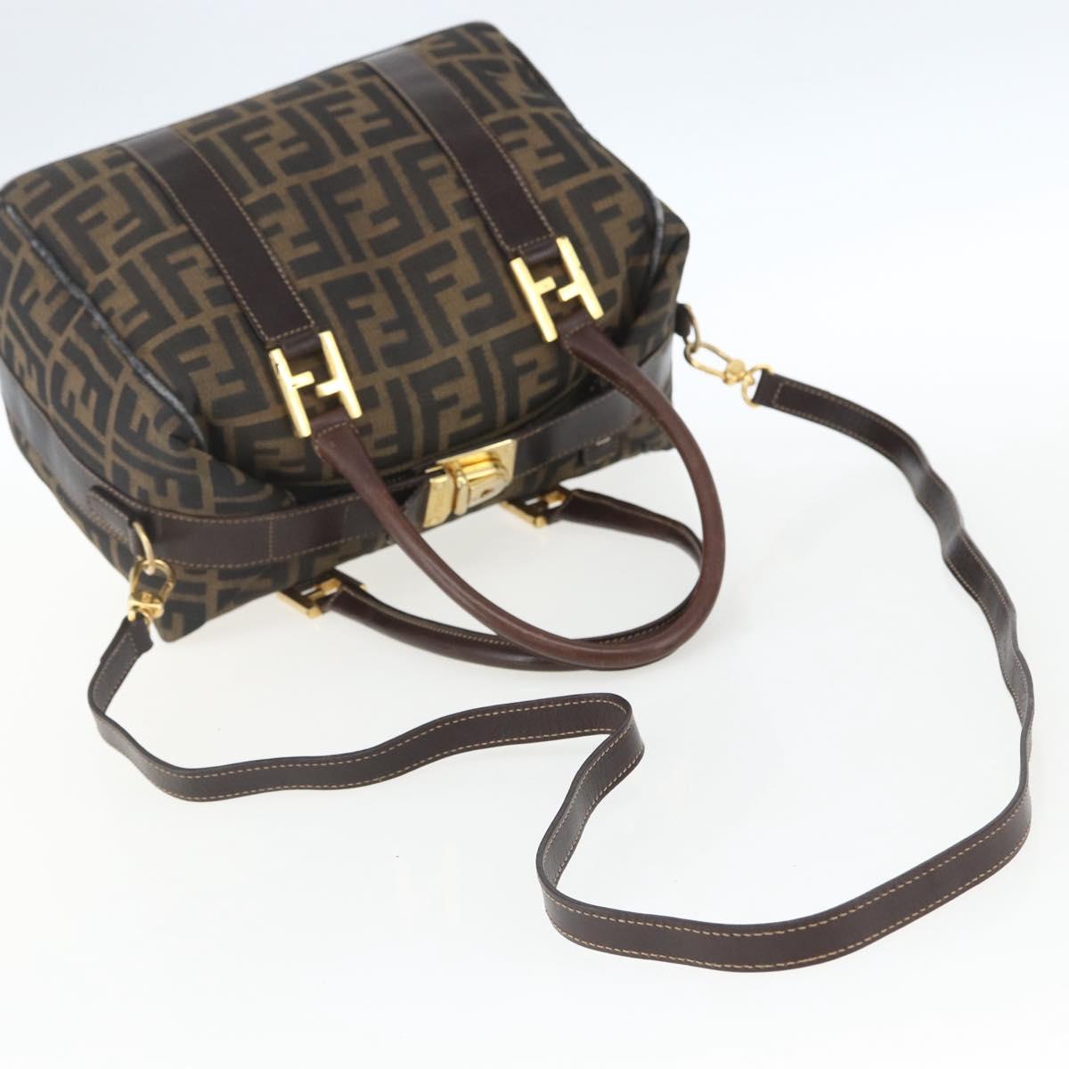 FENDI Zucca Canvas Hand Bag 2way Black Brown gold Auth 163042