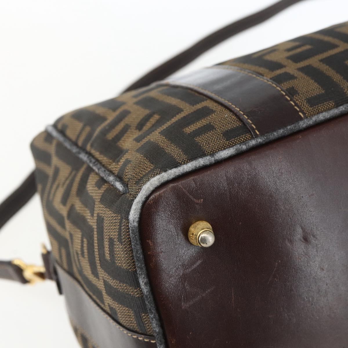 FENDI Zucca Canvas Hand Bag 2way Black Brown gold Auth 163042