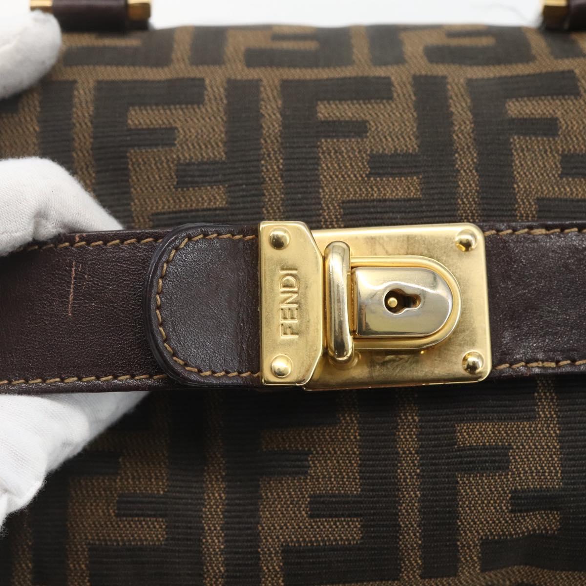 FENDI Zucca Canvas Hand Bag 2way Black Brown gold Auth 163042
