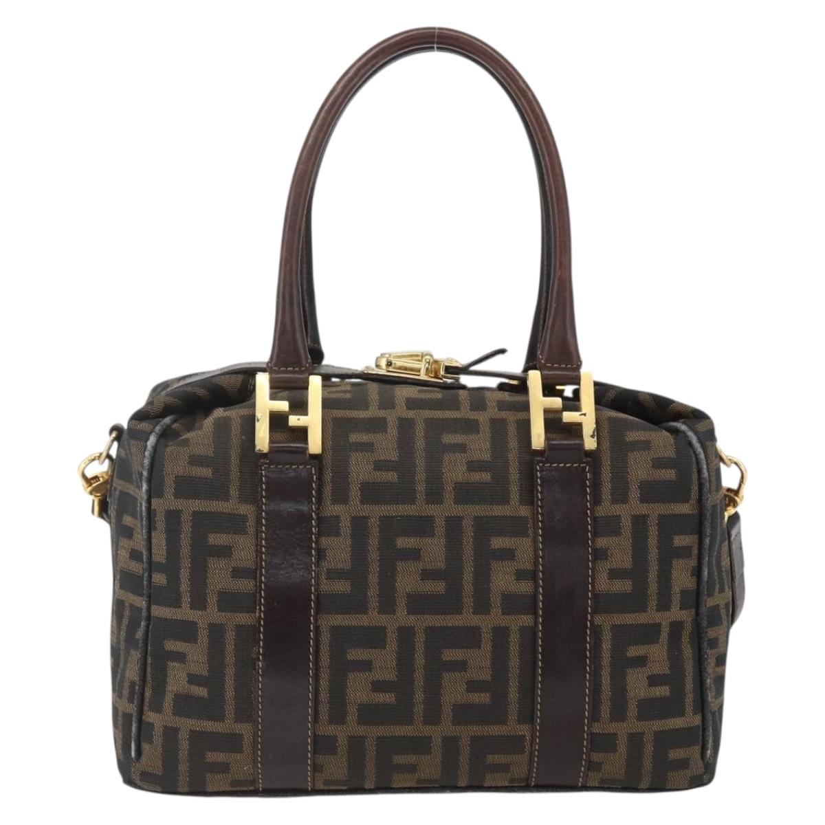 FENDI Zucca Canvas Hand Bag 2way Black Brown gold Auth 163042