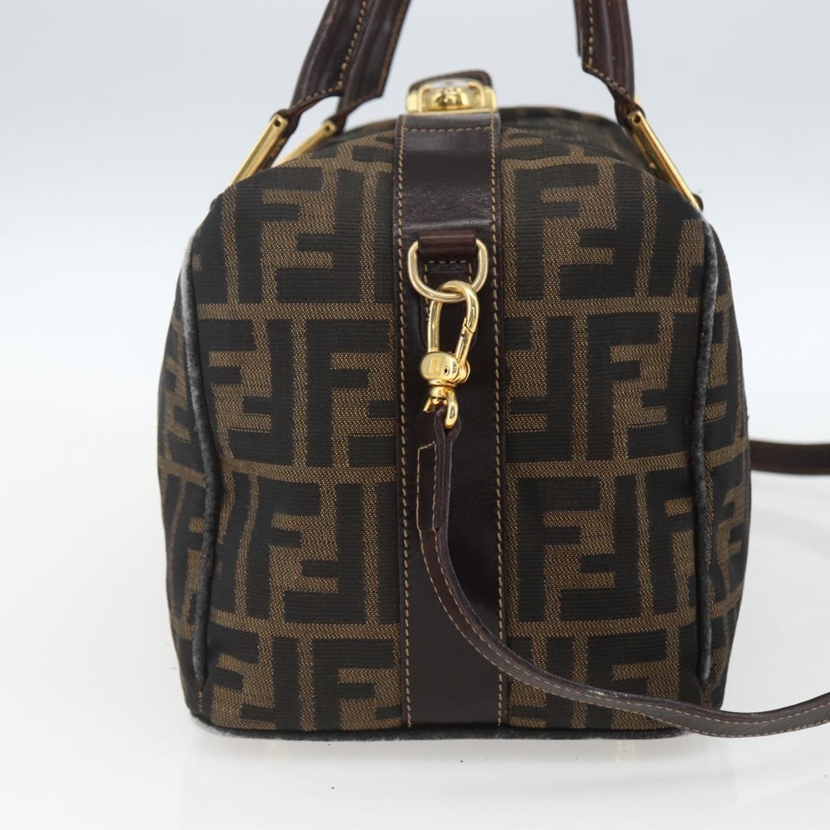 FENDI Zucca Canvas Hand Bag 2way Black Brown gold Auth 163042