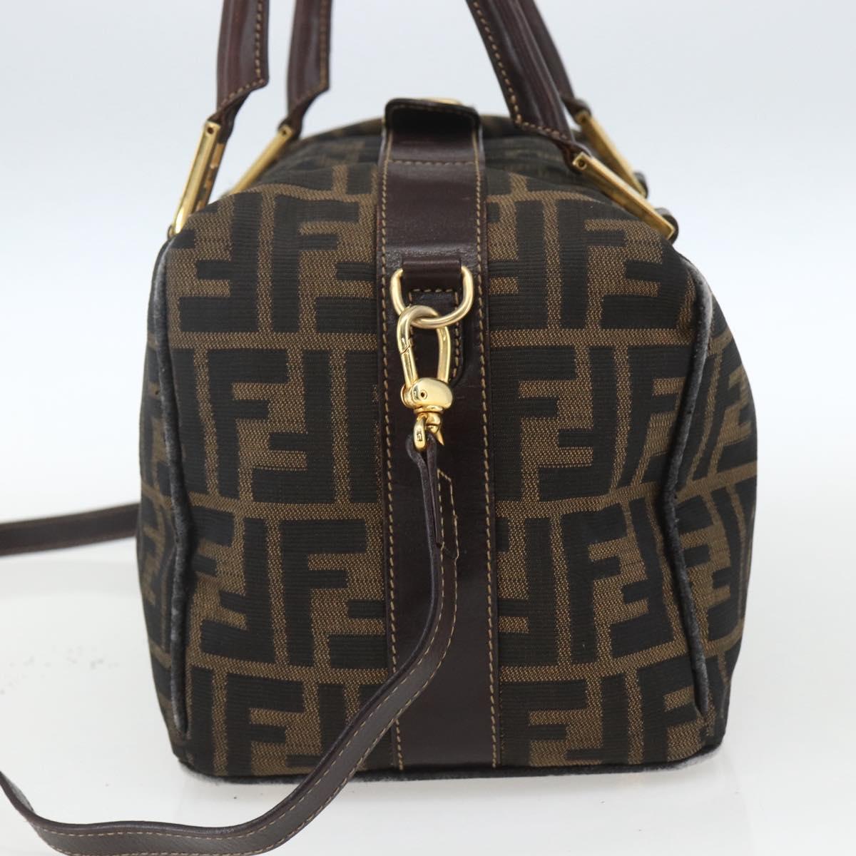 FENDI Zucca Canvas Hand Bag 2way Black Brown gold Auth 163042