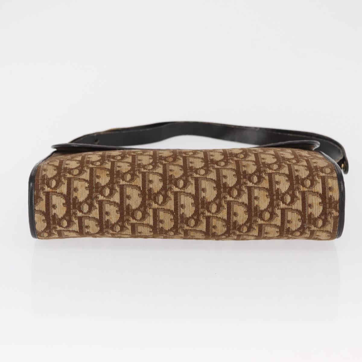 Christian Dior Trotter Canvas Shoulder Bag Beige Gold Auth 163043