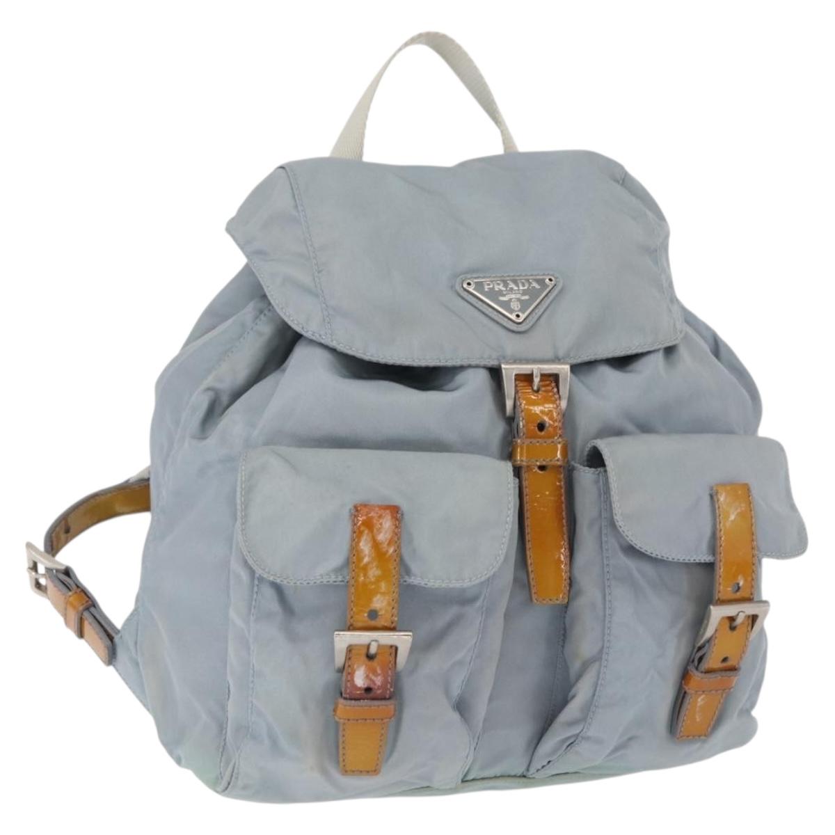 PRADA Backpack Nylon Light Blue Silver Auth 163044