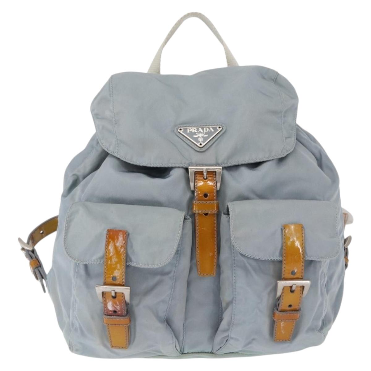 PRADA Backpack Nylon Light Blue Silver Auth 163044