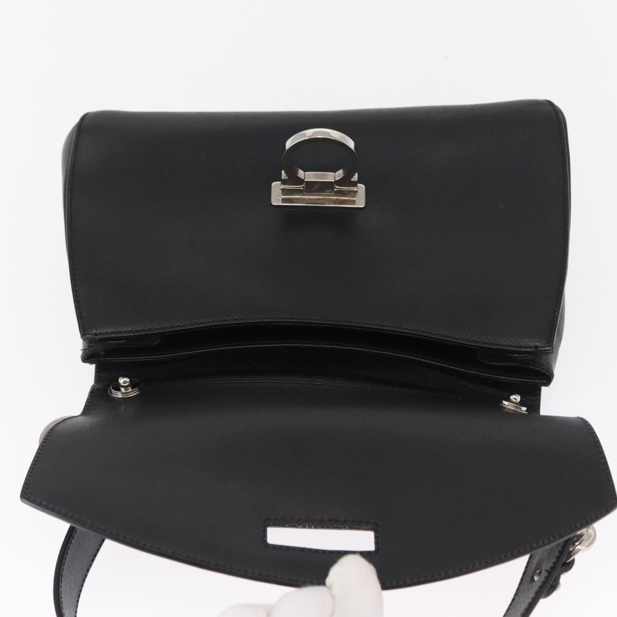 Salvatore Ferragamo Gancini Shoulder Bag Leather Black Silver Auth 163053