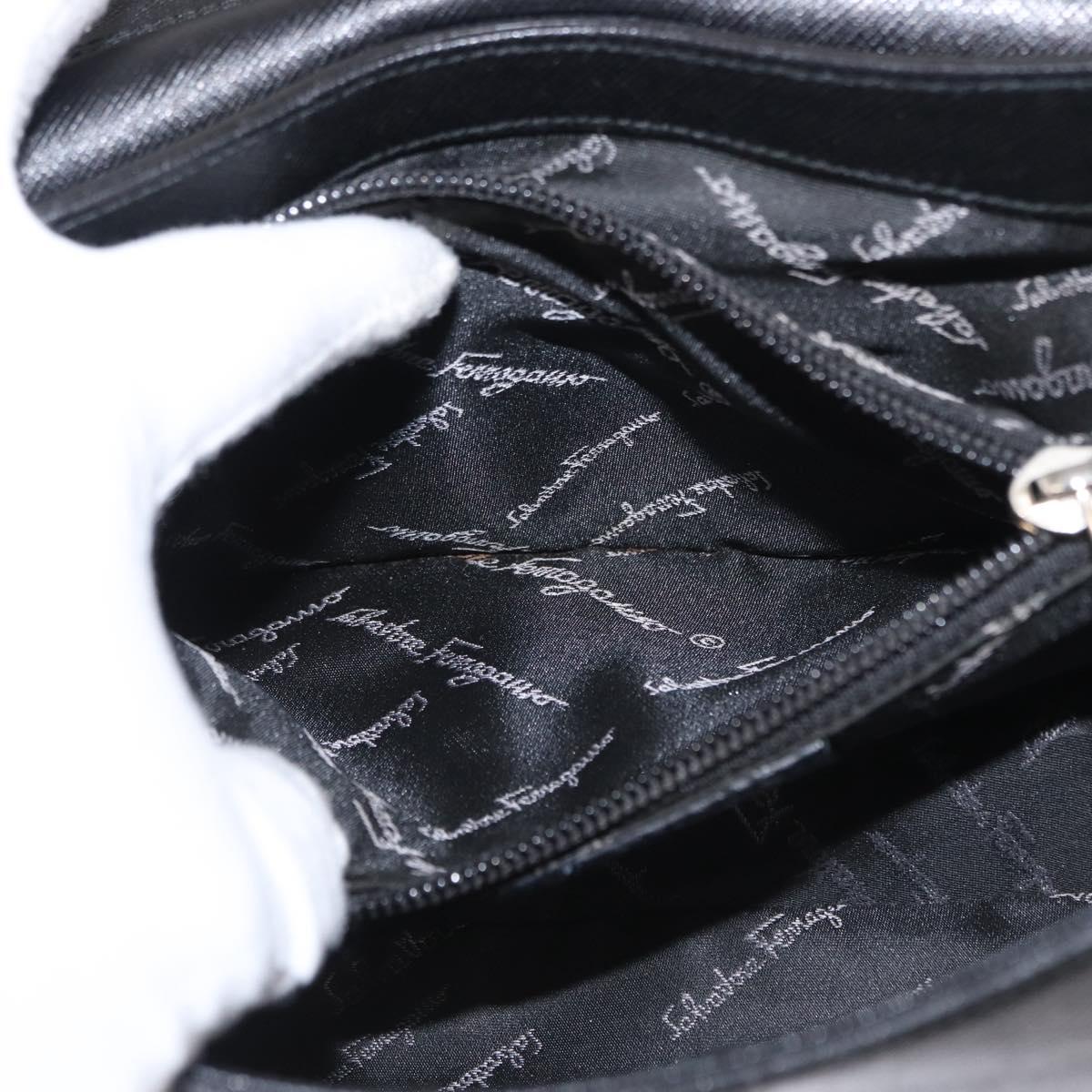 Salvatore Ferragamo Gancini Shoulder Bag Leather Black Silver Auth 163053