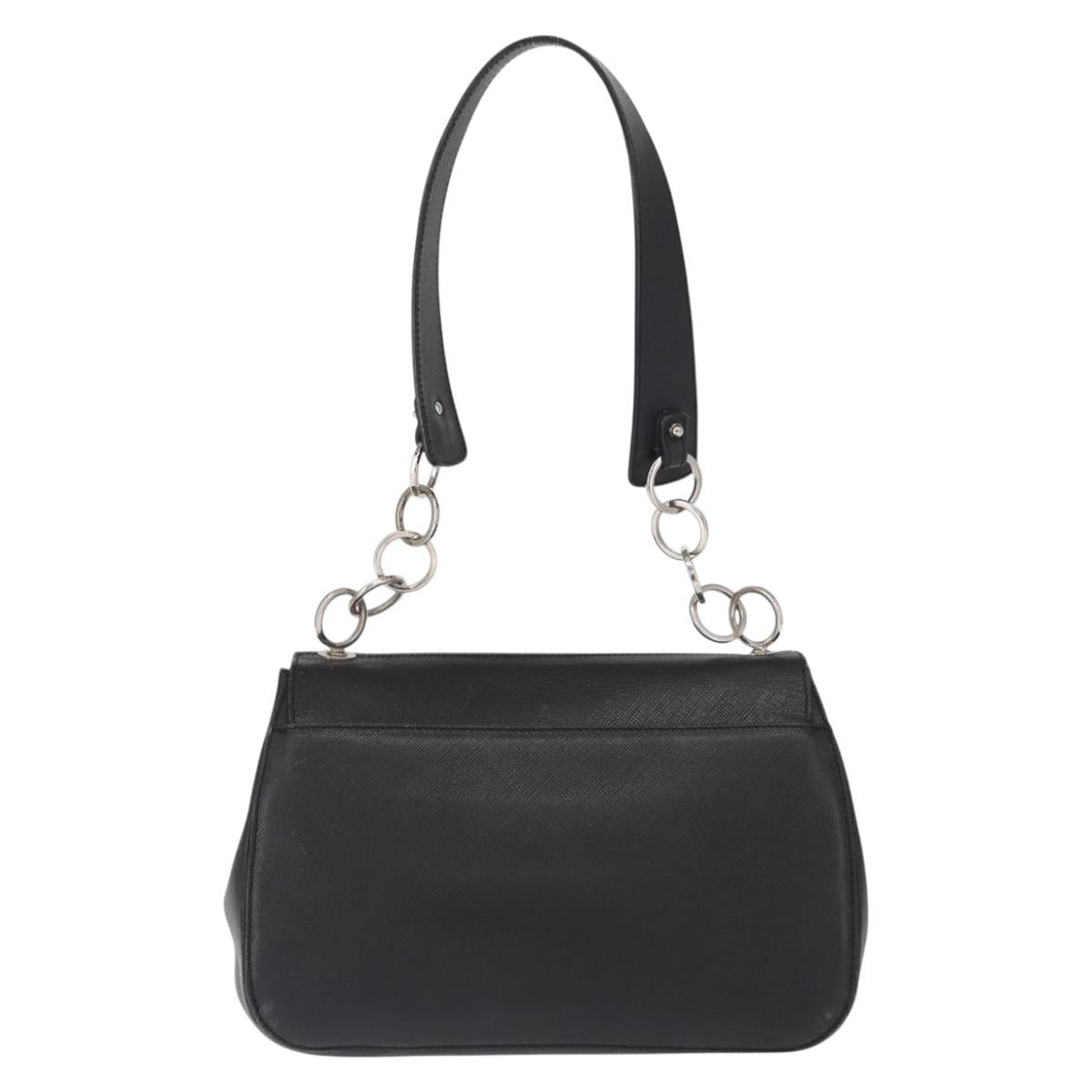 Salvatore Ferragamo Gancini Shoulder Bag Leather Black Silver Auth 163053