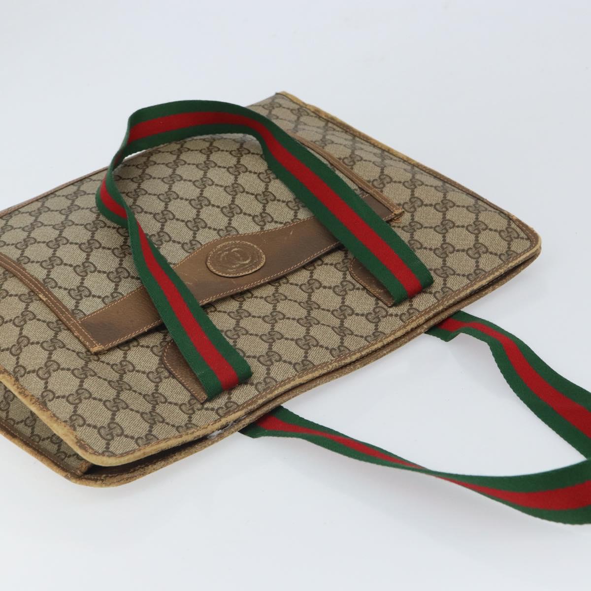 GUCCI GG Supreme Web Sherry Line Tote Bag PVC Beige Red 89 02 997 Auth 163056